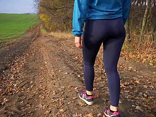 Milf Walks in Tight Pants Showing Nice Ass from Behind