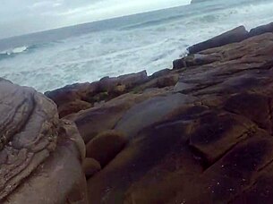 Skinny Teen Begs For Cum From Muscular Man On Beach