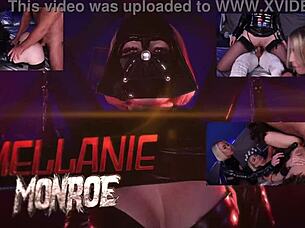 Blonde in cosplay skirt gets deepthroat action.