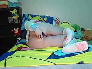 chubby femboy jerks his cock until he cums