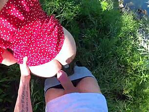 Petite girl lost in nature sucks cock well