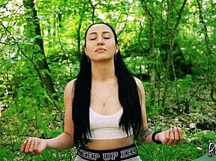 Freeuse Jerking On Ponytail Brunette During Meditation!