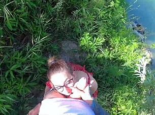 Petite girl lost in nature sucks cock well