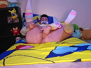 chubby femboy jerks his cock until he cums