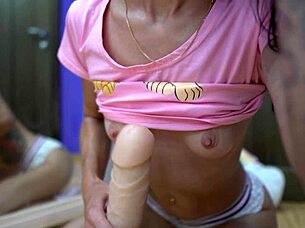 girl masturbates with sex toys reaching intense orgasm