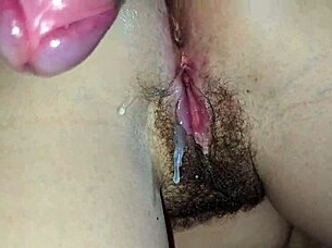 close-up creampie in my stepsister's pussy, dripping cum everywhere