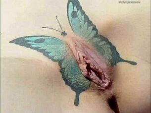 Crystal butterfly shows her tattooed pussy