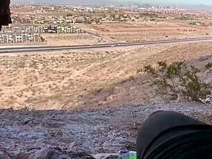 in a cave, she performs outdoor blowjob on monster cock, risking public exposure