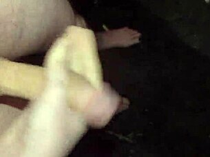 Masturbating my big cock outside at night, want to join?