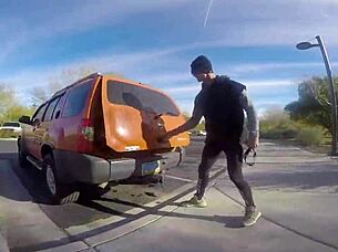 in a cave, she performs outdoor blowjob on monster cock, risking public exposure