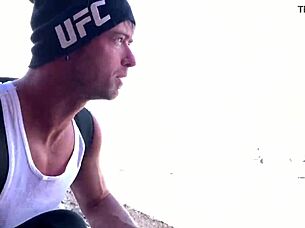 in a cave, she performs outdoor blowjob on monster cock, risking public exposure