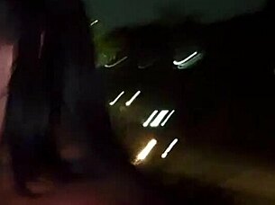 Is this chubby amateur teasing her pussy on the street?