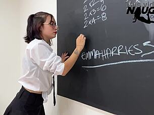 Rebellious student has fun before starting classes with toys and softcore activities