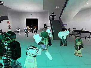 Dancing with naughty girls in the Roblox party room?