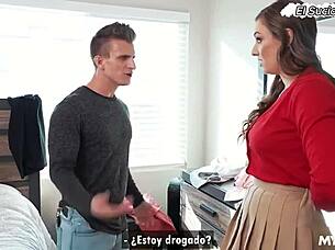 Milf helps her stepson with some personal matters.