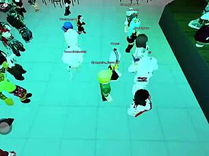 Dancing with naughty girls in the Roblox party room?