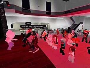 Dancing with naughty girls in the Roblox party room?