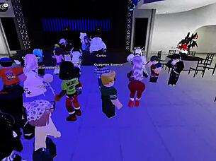 Dancing with naughty girls in the Roblox party room?