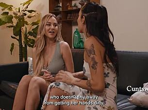 Lesbian acting coach teaches slapping and licking pussies