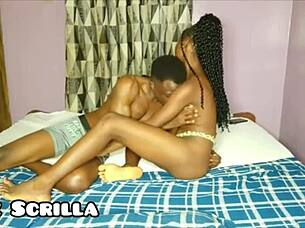 Ebony teen sucks and gets pounded