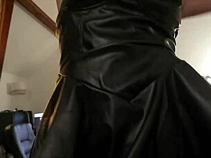 French amateur in sky dress satin turkish-blue lingerie bra thong red garter belt heels stockings