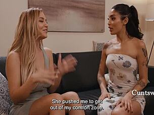 Lesbian acting coach teaches slapping and licking pussies