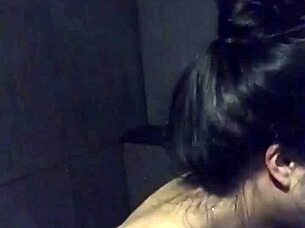 asian slut wife teasing with dildo in gym shower?