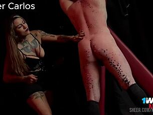 I dominate my slave with the whip, making him beg for anal.