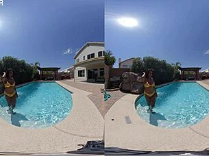 ebony teen gets wet in pool?