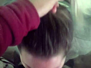 Before work, girlfriend deepthroats cock with sloppy blowjob