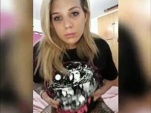 playing with big boobs and piercing on webcam