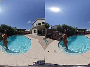 ebony teen gets wet in pool?