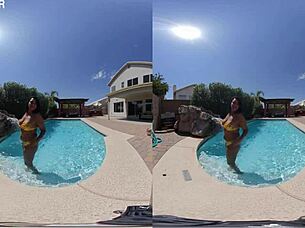 ebony teen gets wet in pool?