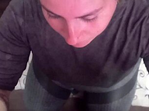 Before work, girlfriend deepthroats cock with sloppy blowjob
