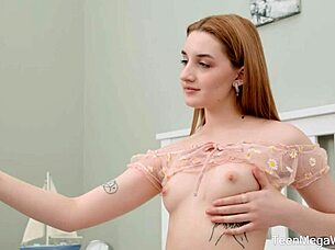 Eva Tender, the beautiful brunette cutie, fingers her shaved pussy to a hard orgasm.