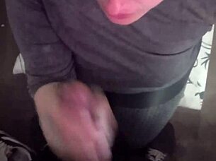 Before work, girlfriend deepthroats cock with sloppy blowjob