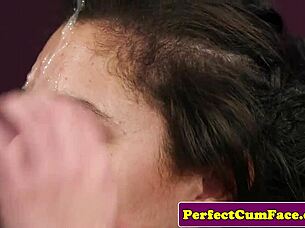 British lingerie gal SUCKS in front of voyeur.