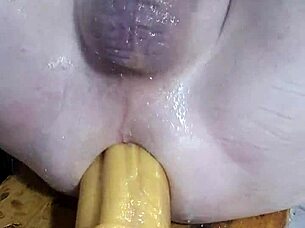 Huge Dildos Stretch Me Out In Oiled Assfucking Session.