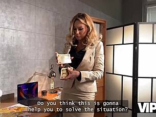 vip4k busty blonde karina king uses big fake boobs to pay debt