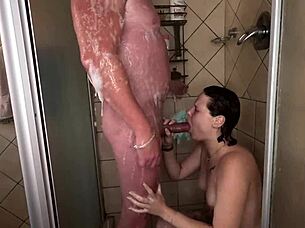 Sexy Hot Shower Blowjob With Brunette Slut And Monster Cock Cum In Mouth
