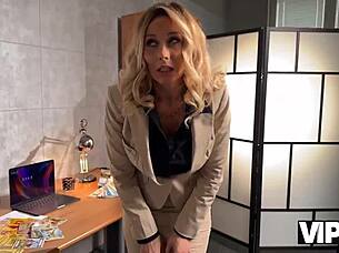 vip4k busty blonde karina king uses big fake boobs to pay debt