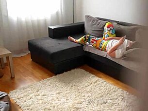 caught my stepsister masturbating, then fucked her hard, tearing her leggings on her big ass