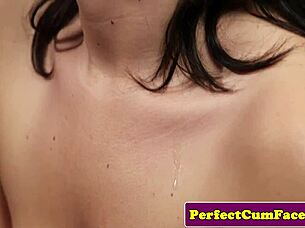 British lingerie gal SUCKS in front of voyeur.