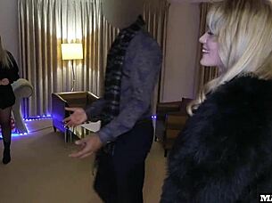 two blonde christmas mothers get roughly fucked in anal under the tree and double penetrated on the piano.