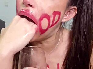 Eating junk food then spitting it all out in a solo session with pigtails brunette.