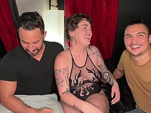 betty belle milf greedily stuffs herself with cocks in mmf threesome.