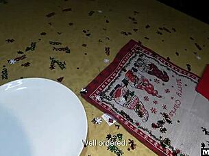 two blonde christmas mothers get roughly fucked in anal under the tree and double penetrated on the piano.