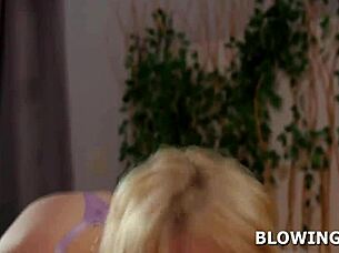 Blonde teen gives sloppy blowjob to old man's monster cock.