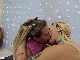 i saw these latina and blonde amateurs sharing secret kisses