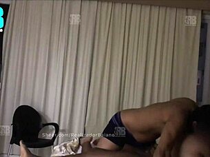 Hotwife makes cuckold suck while she takes black lover's big cock in menage!